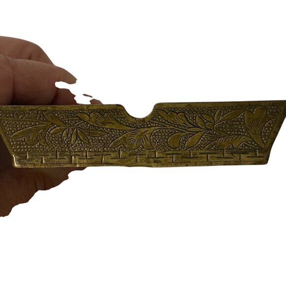 Vintage Miniature Brass Ashtray Floral Petit Point Needlepoint Inlay Victorian - Picture 2 of 7